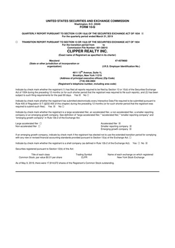 Thumbnail Clipper Realty 10-Q Quarterly Report FY2019 