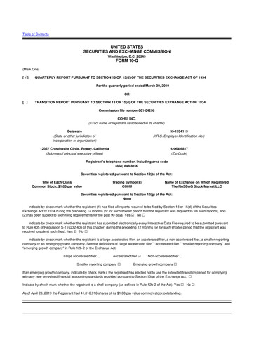 Thumbnail Cohu 10-Q Quarterly Report FY2019 