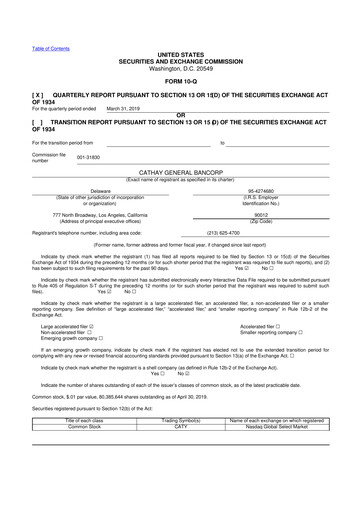 Thumbnail Cathay General Bancorp 10-Q Quarterly Report FY2019 