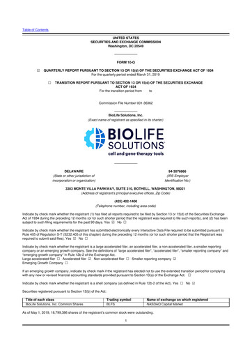 Thumbnail Biolife Solutions
 10-Q Quarterly Report FY2019 
