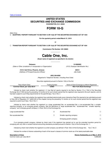 Miniature Cable One 10-Q Rapport trimestriel 2019 