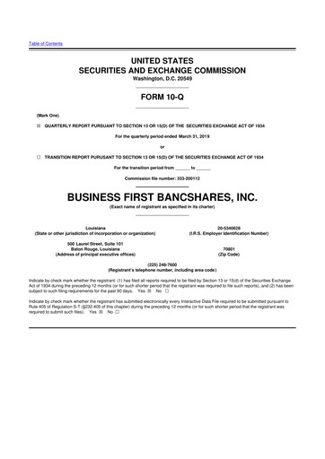 Thumbnail Business First Bancshares 10-Q Quarterly Report FY2019 