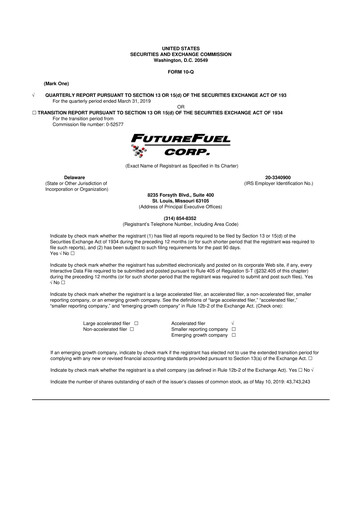 Thumbnail FutureFuel 10-Q Quarterly Report FY2019 