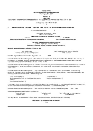 Thumbnail Milestone Scientific 10-Q Quarterly Report FY2019 
