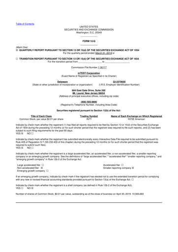 Thumbnail inTEST Corporation 10-Q Quarterly Report FY2019 
