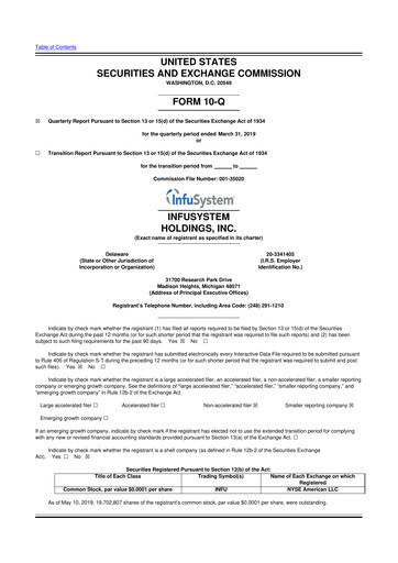 Thumbnail InfuSystem 10-Q Quarterly Report FY2019 