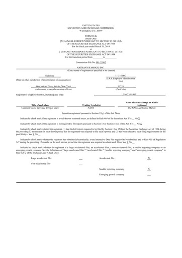 Thumbnail Nathan's Famous 10-K Annual Report 2019