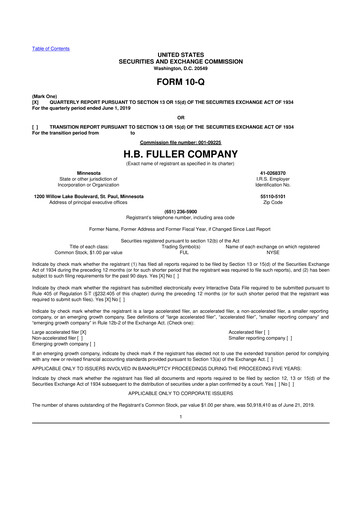 Thumbnail H.B. Fuller
 10-Q Quarterly Report FY2019 