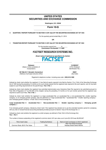 Thumbnail FactSet 10-Q Quarterly Report FY2019 