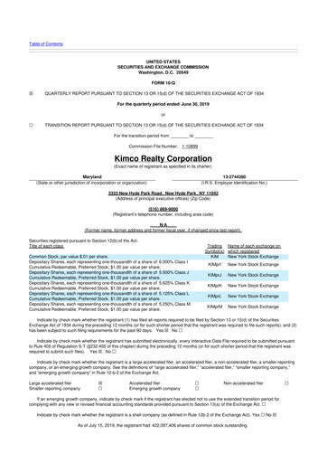 Vorschaubild Kimco Realty
 10-Q Quartalsbericht 2019 