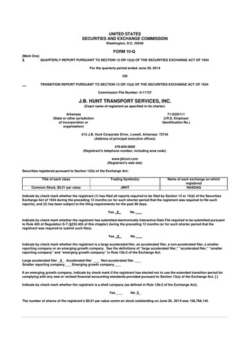 Thumbnail J. B. Hunt
 10-Q Quarterly Report FY2019 
