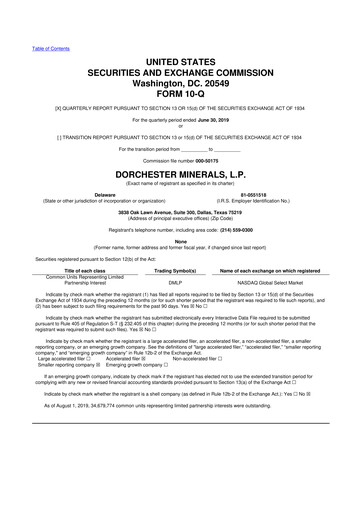 Thumbnail Dorchester Minerals 10-Q Quarterly Report FY2019 
