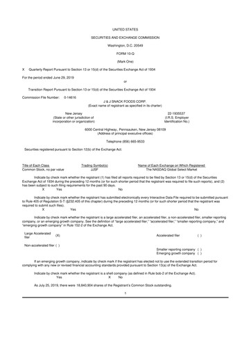 Thumbnail J&J Snack Foods
 10-Q Quarterly Report FY2019 