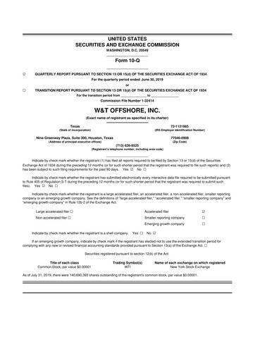 Thumbnail W&T Offshore 10-Q Quarterly Report FY2019 