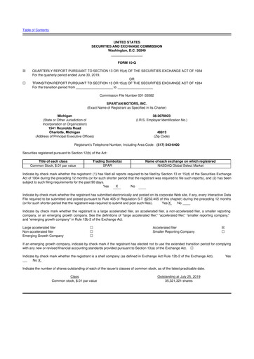 Thumbnail The Shyft Group 10-Q Quarterly Report FY2019 