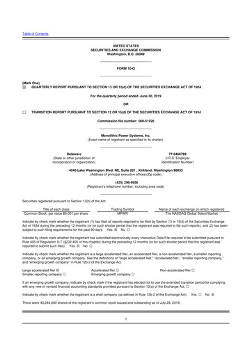 Miniature Monolithic Power Systems 10-Q Rapport trimestriel 2019 