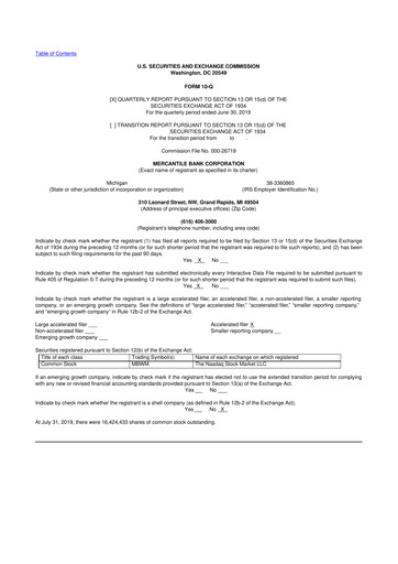 Thumbnail Mercantile Bank 10-Q Quarterly Report FY2019 