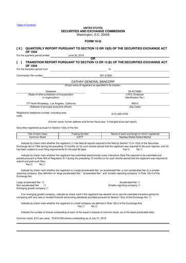 Thumbnail Cathay General Bancorp 10-Q Quarterly Report FY2019 