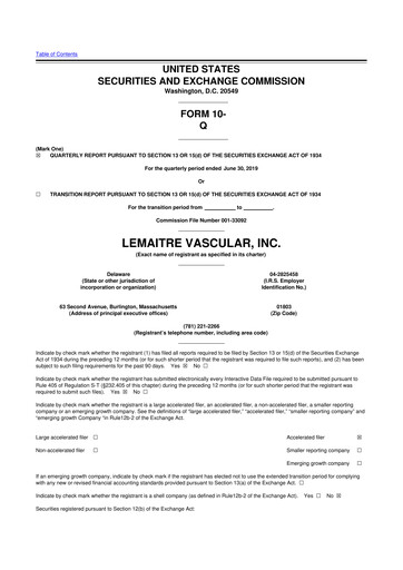 Thumbnail LeMaitre Vascular 10-Q Quarterly Report FY2019 