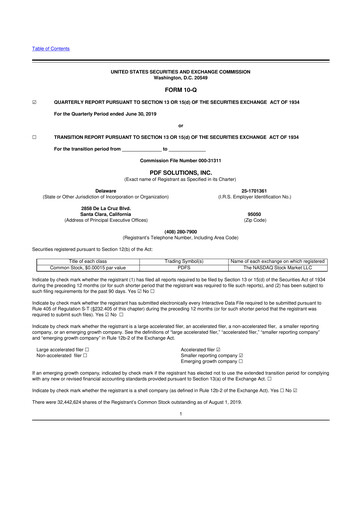 Thumbnail PDF Solutions 10-Q Quarterly Report FY2019 