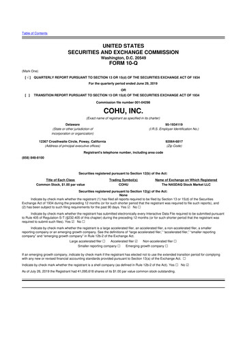 Thumbnail Cohu 10-Q Quarterly Report FY2019 