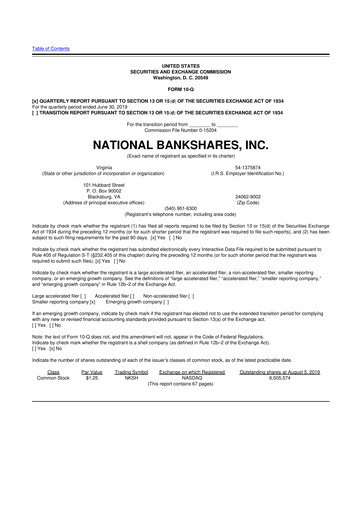 Thumbnail National Bankshares 10-Q Quarterly Report FY2019 