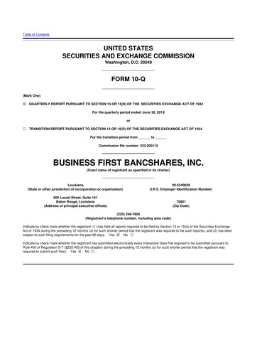 Thumbnail Business First Bancshares 10-Q Quarterly Report FY2019 