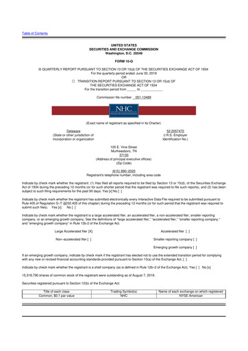 Thumbnail National Healthcare
 10-Q Quarterly Report FY2019 