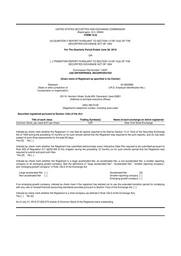 Thumbnail Lee Enterprises
 10-Q Quarterly Report FY2019 