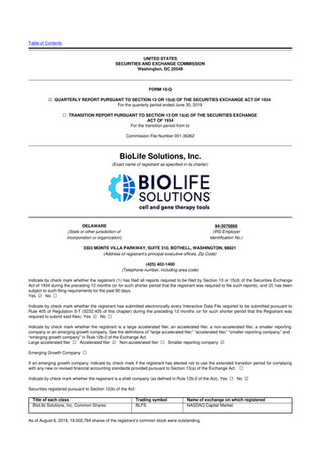 Thumbnail Biolife Solutions
 10-Q Quarterly Report FY2019 