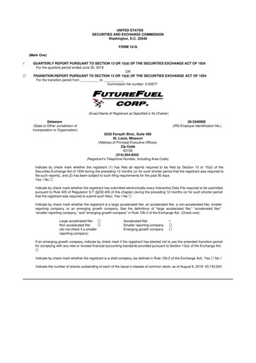 Thumbnail FutureFuel 10-Q Quarterly Report FY2019 