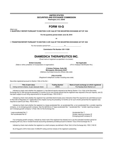 Thumbnail DiaMedica Therapeutics 10-Q Quarterly Report FY2019 
