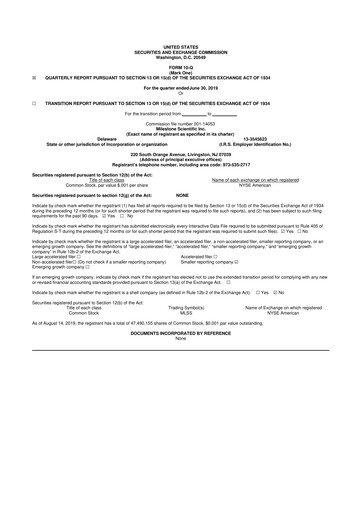 Thumbnail Milestone Scientific 10-Q Quarterly Report FY2019 