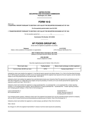 Thumbnail HF Foods Group
 10-Q Quarterly Report FY2019 