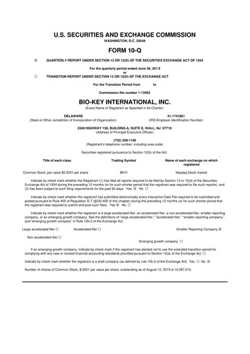 Thumbnail BIO-key International
 10-Q Quarterly Report FY2019 