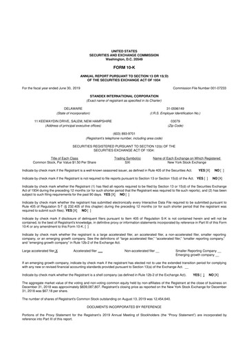 Thumbnail Standex International 10-K Annual Report 2019