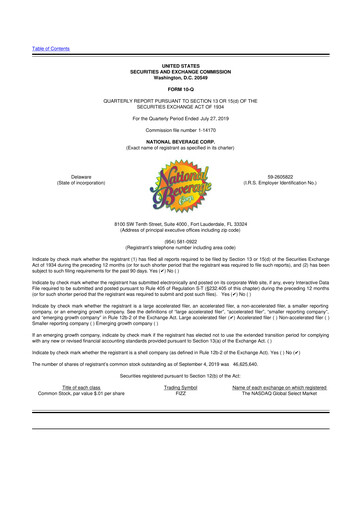 Thumbnail National Beverage
 10-Q Quarterly Report FY2020 