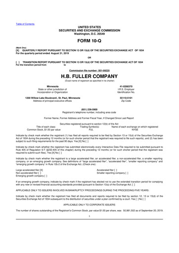 Thumbnail H.B. Fuller
 10-Q Quarterly Report FY2019 