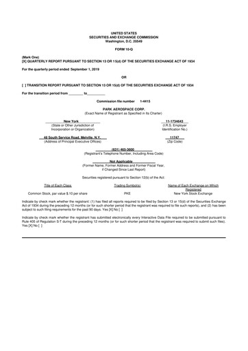 Miniature Park Aerospace 10-Q Rapport trimestriel 2020 