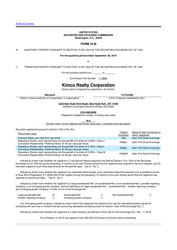 Vorschaubild Kimco Realty
 10-Q Quartalsbericht 2019 