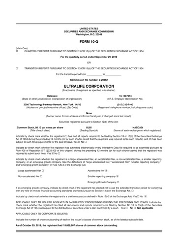 Thumbnail Ultralife Corporation 10-Q Quarterly Report FY2019 