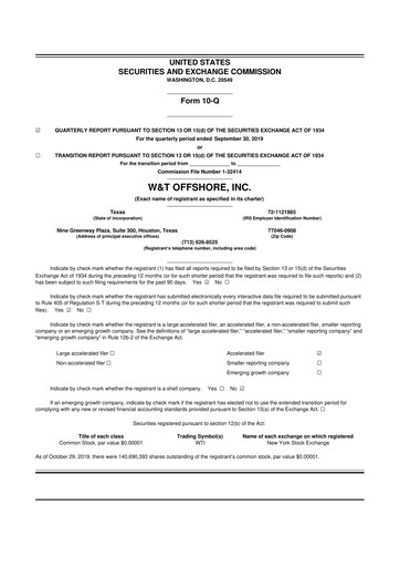 Thumbnail W&T Offshore 10-Q Quarterly Report FY2019 