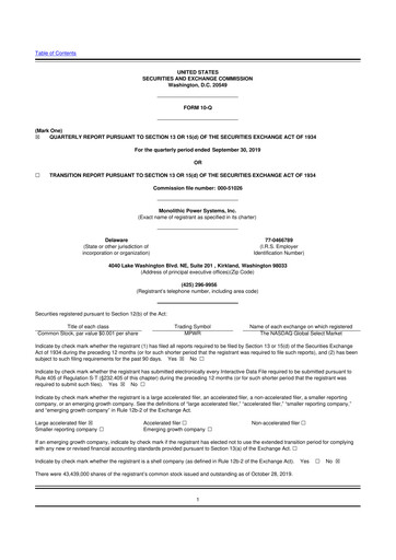 Miniature Monolithic Power Systems 10-Q Rapport trimestriel 2019 