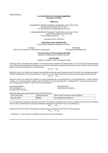 Thumbnail Mercantile Bank 10-Q Quarterly Report FY2019 