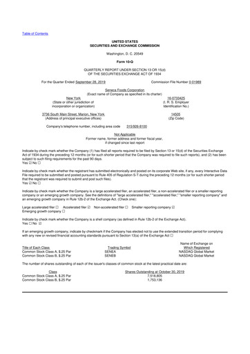 Thumbnail Seneca Foods
 10-Q Quarterly Report FY2020 