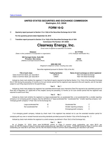 Thumbnail Clearway Energy
 10-Q Quarterly Report FY2019 