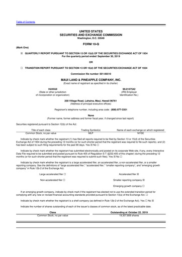 Vorschaubild Maui Land & Pineapple Company 10-Q Quartalsbericht 2019 