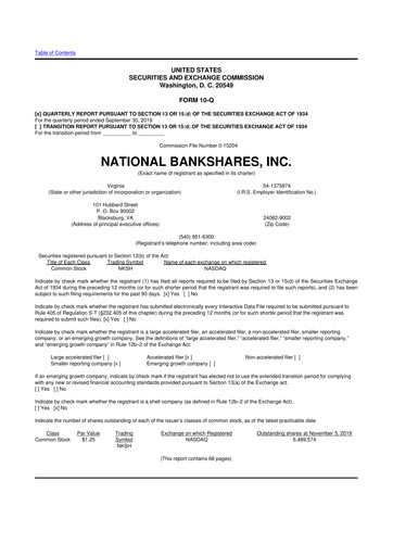 Thumbnail National Bankshares 10-Q Quarterly Report FY2019 