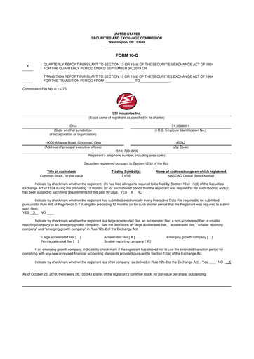Miniature LSI Industries 10-Q Rapport trimestriel 2020 