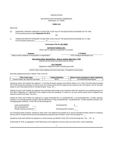 Miniature Nathan's Famous 10-Q Rapport trimestriel 2020 
